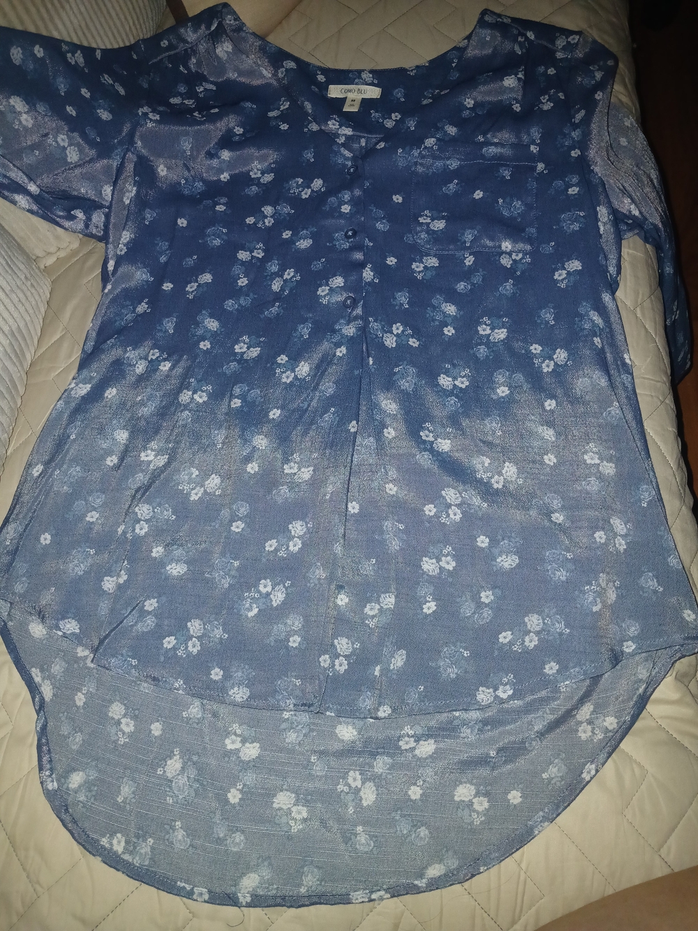 SHEIN Blue Floral Sheer High-Low Blouse
